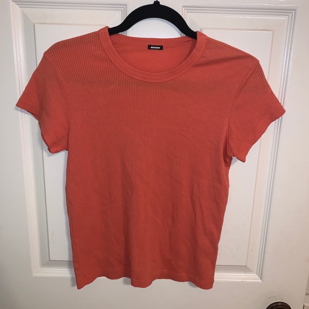 Monrow Ribbed Cropped Tee Orange Small